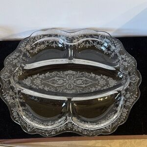 vintage Cambridge Glass "Diane" Etch five-part divided relish dish